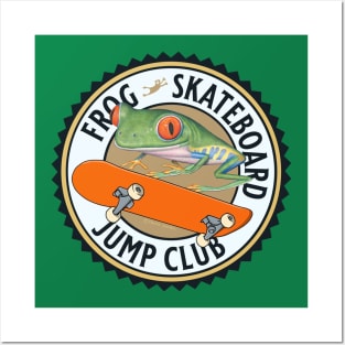 Cute Funny Red Eyed Tree Frog Riding Skateboard Posters and Art